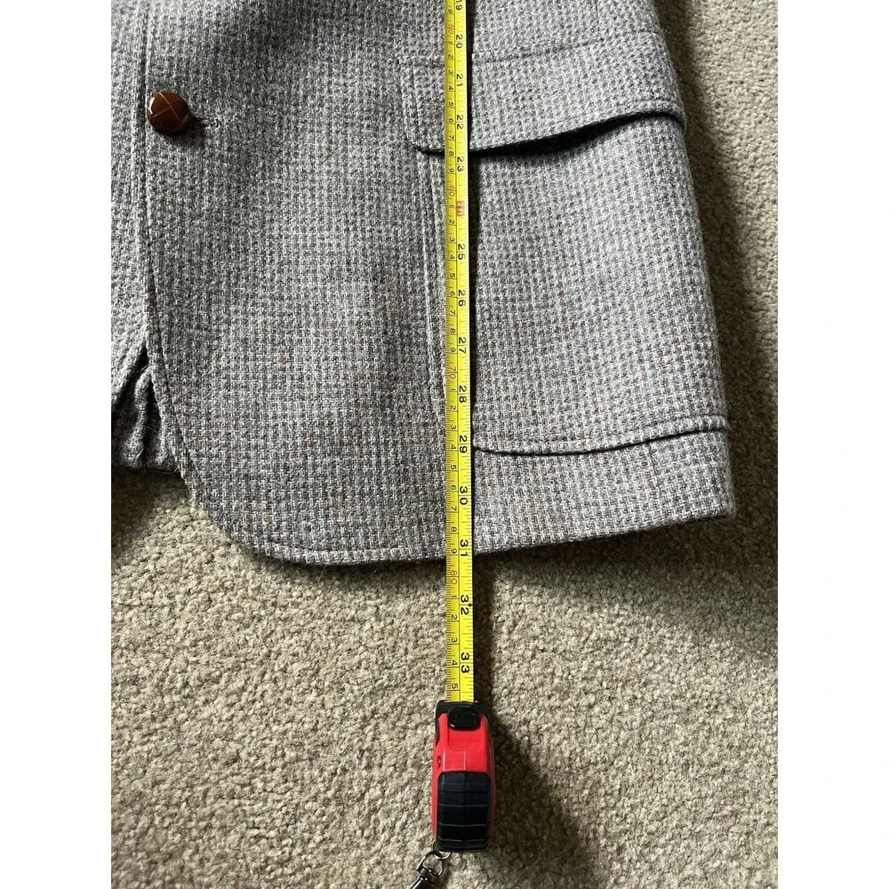 Vintage Imperial by Haggar Wool Tweed Blazer Tan Leather Button Jacket 44R USA